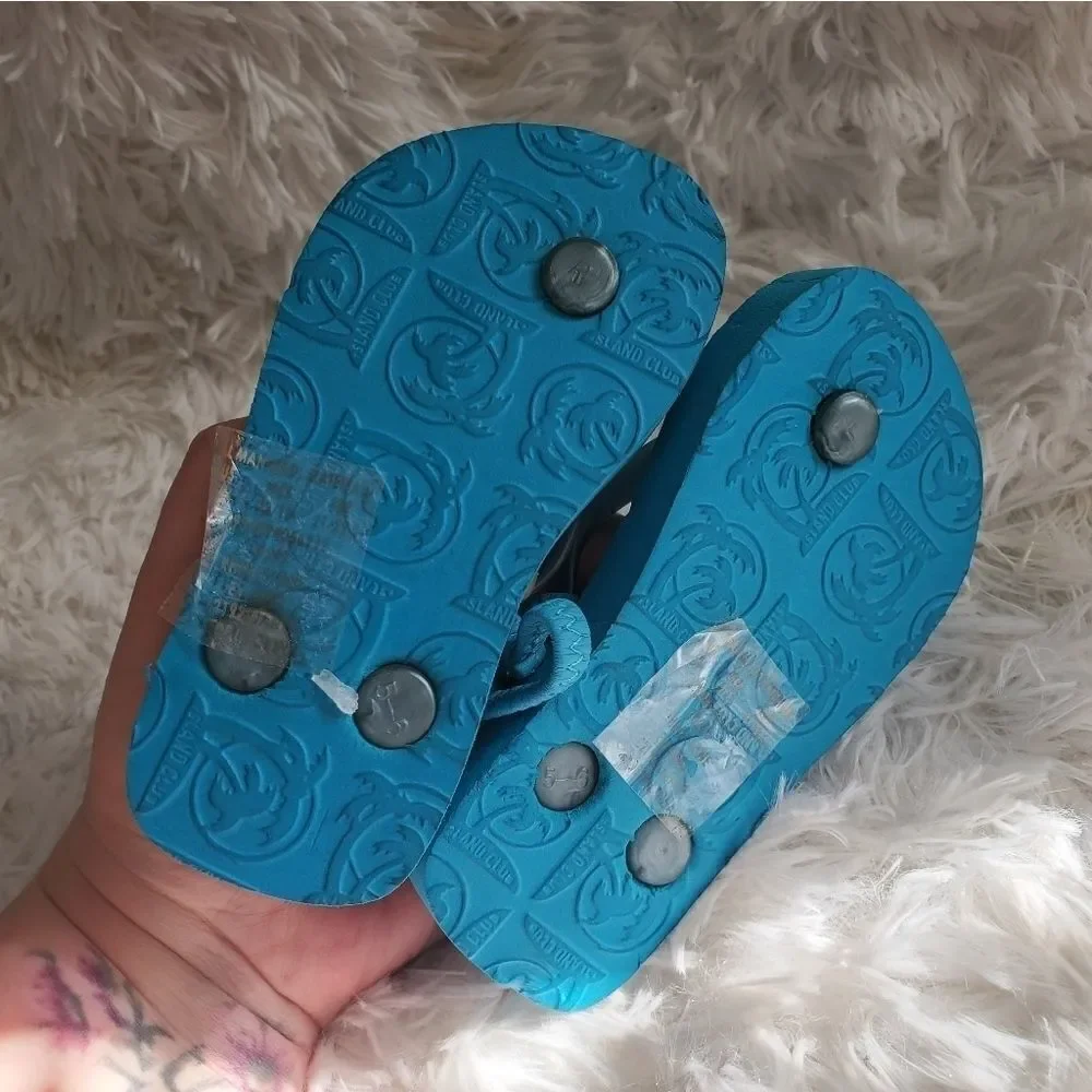 NWOT Baby Girl's Size 5/6 Island Club Turquoise with Rhinestones Sandals